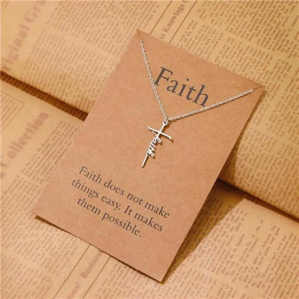 Faith Cross Pendant Necklace for Women Religious Christian Jewelry